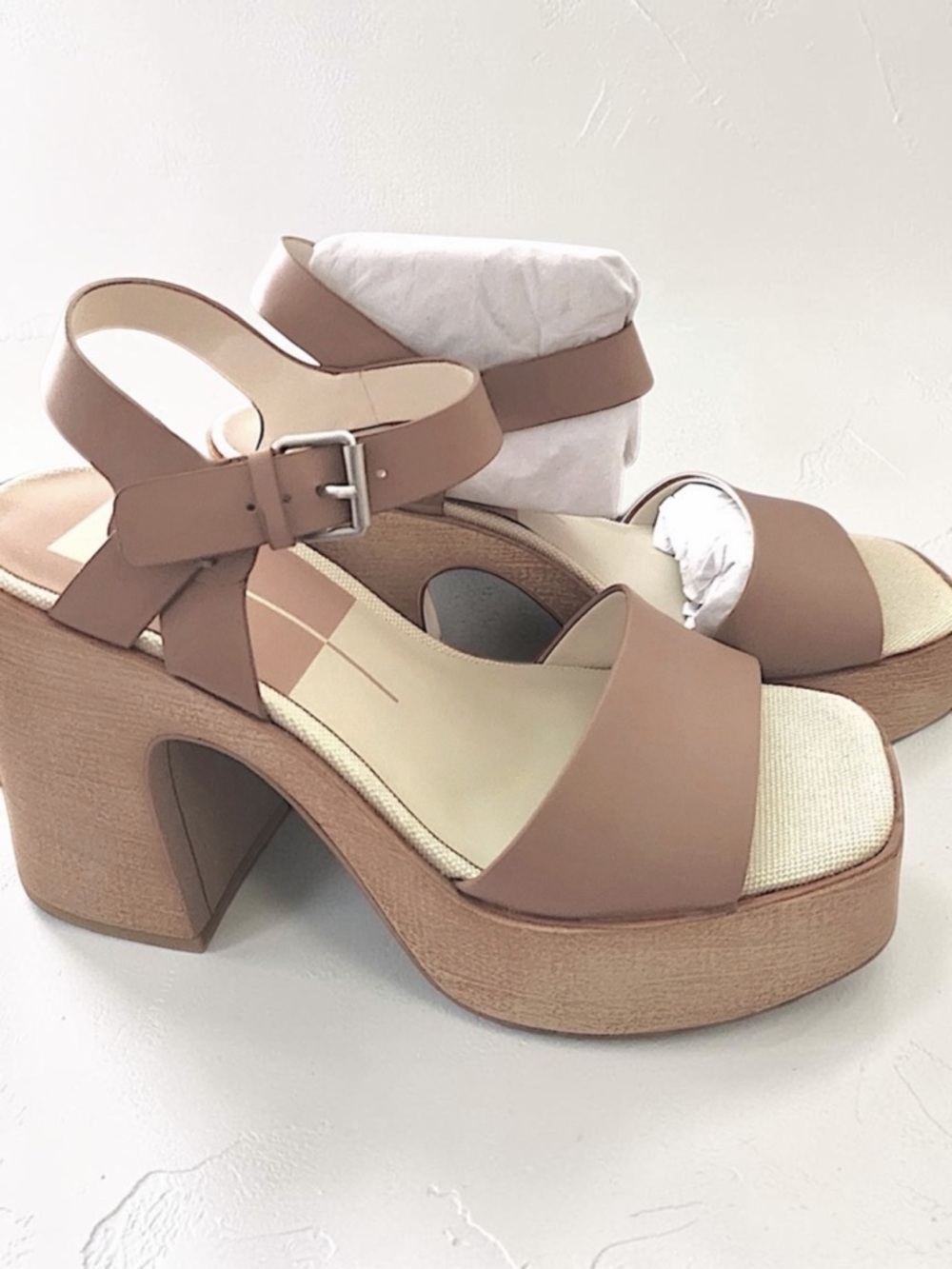New DOLCE VITA Wallis Sandal Cafe Leather Chunky Platform Block Heel SZ 9